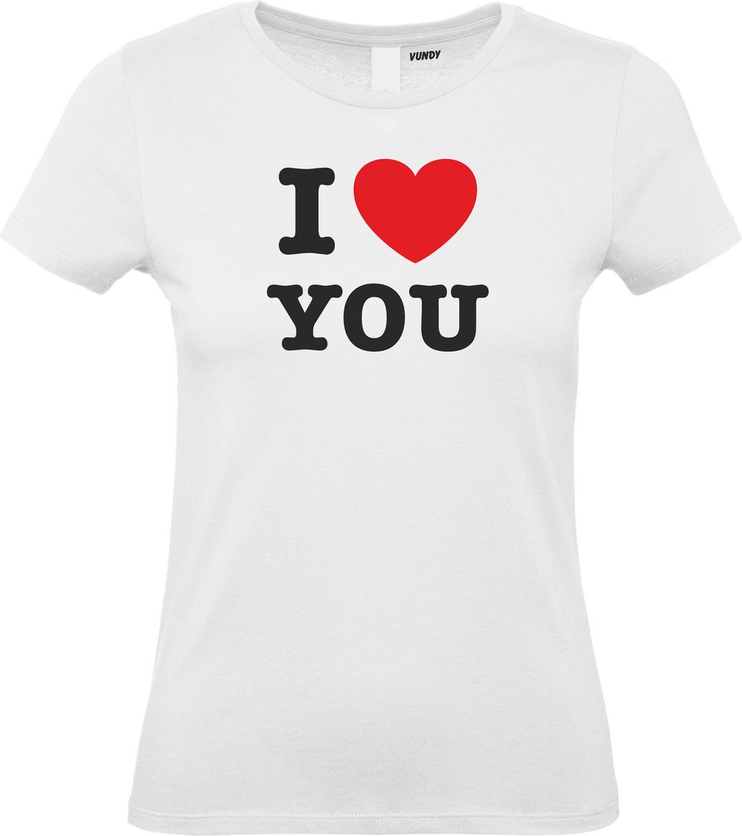 Dames T-shirt I Love You | valentijn cadeautje voor hem haar | valentijn | valentijnsdag cadeau | Wit dames | maat M
